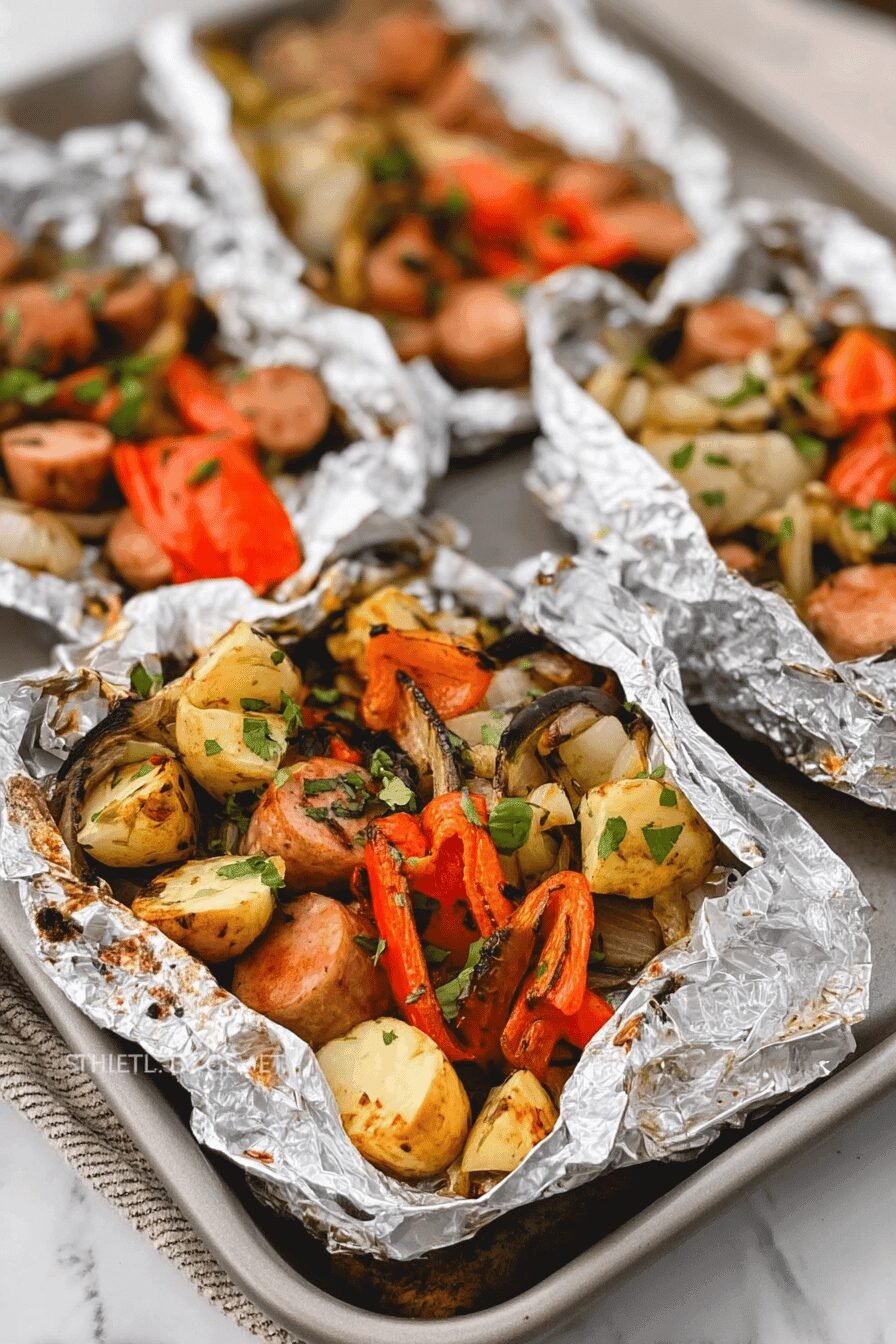 Easy Garlic Butter Sausage And Vegetable Foil Pack Dinner Recipe 7 Sausage And Veggie Foil Packs