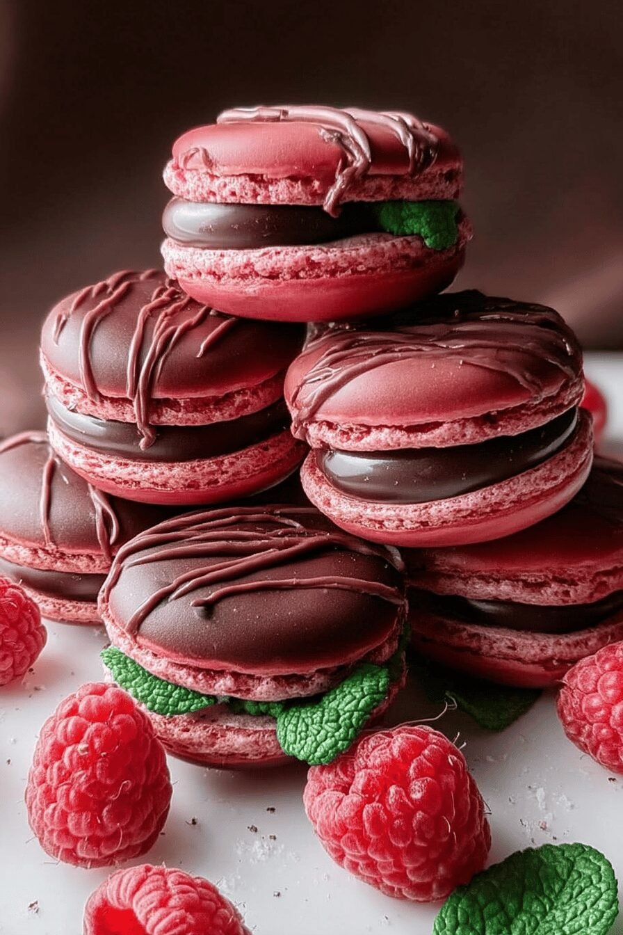 Ganache Filled Raspberry Macarons