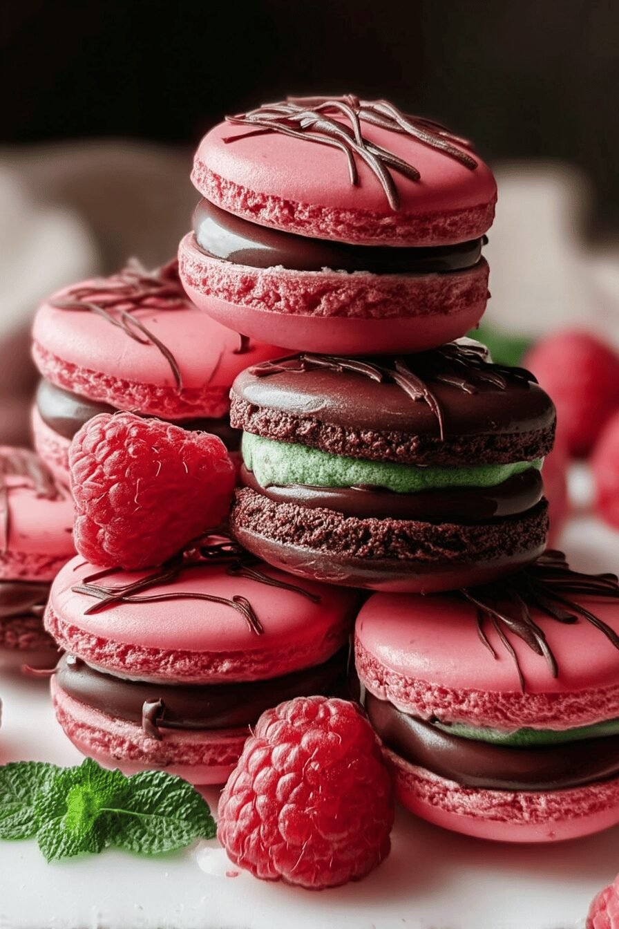 Ganache Filled Raspberry Macarons
