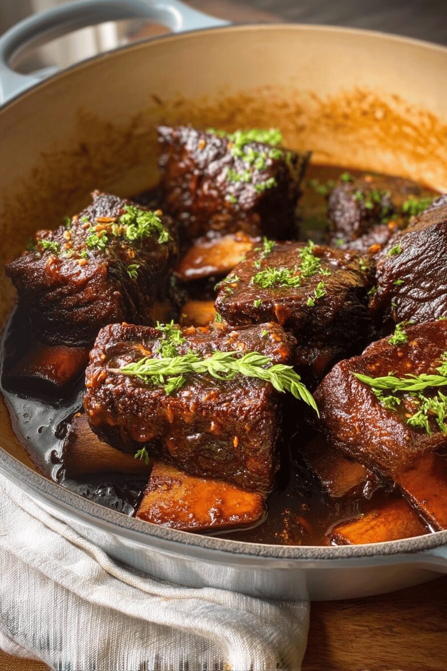 Slow Cooked Honey Bourbon Glazed Short Ribs With Garlic Shrimp Stir Fry On The Side 6 Slow Cooked Honey Bourbon Glazed Short Ribs