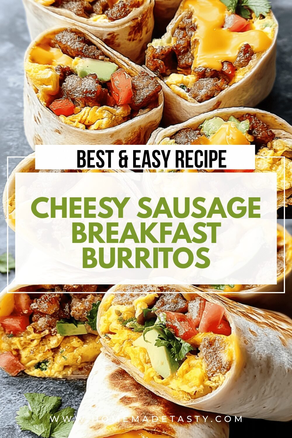Cheesy Sausage Breakfast Burritos