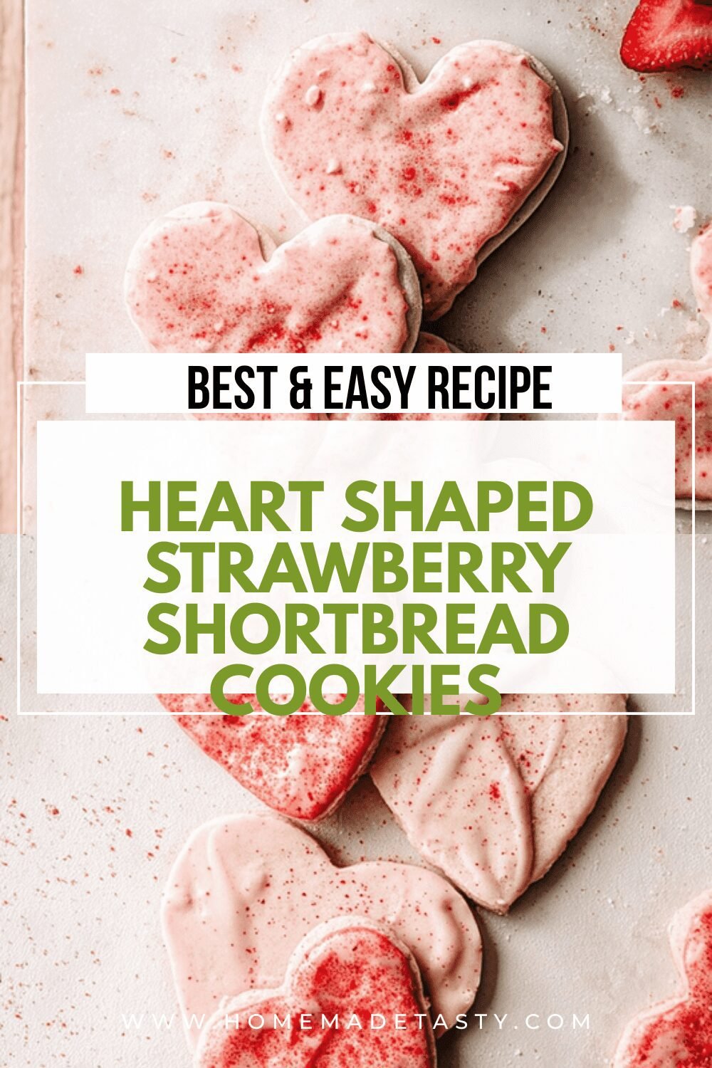 Heart Shaped Strawberry Shortbread Cookies