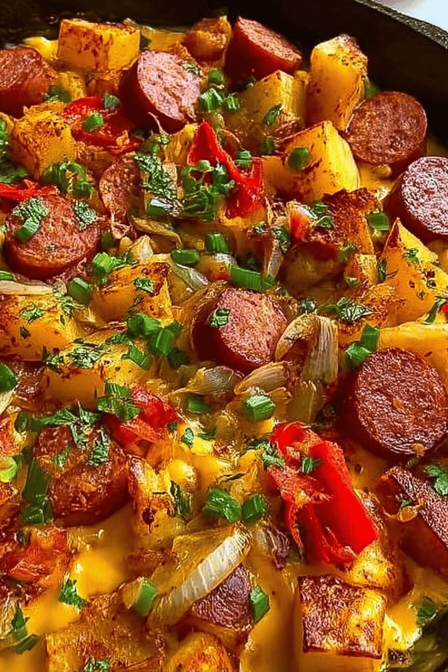 Kielbasa Sausage Cheesy Potato Casserole Recipe For Comfort Food 6 Cheesy Potato Kielbasa Skillet