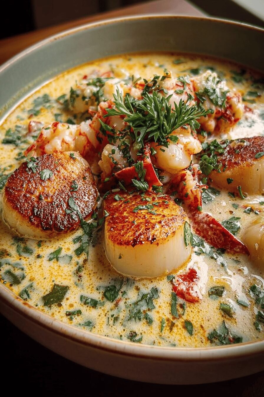 Lobster Chowder With Shrimp Scallops And Salmon Recipe 6 Lobster Scallop Chowder