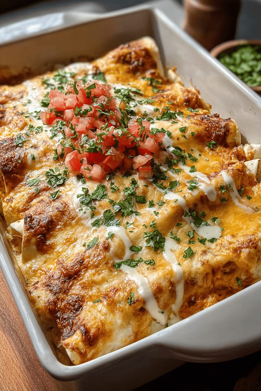 Queso Chicken Enchiladas Bake
