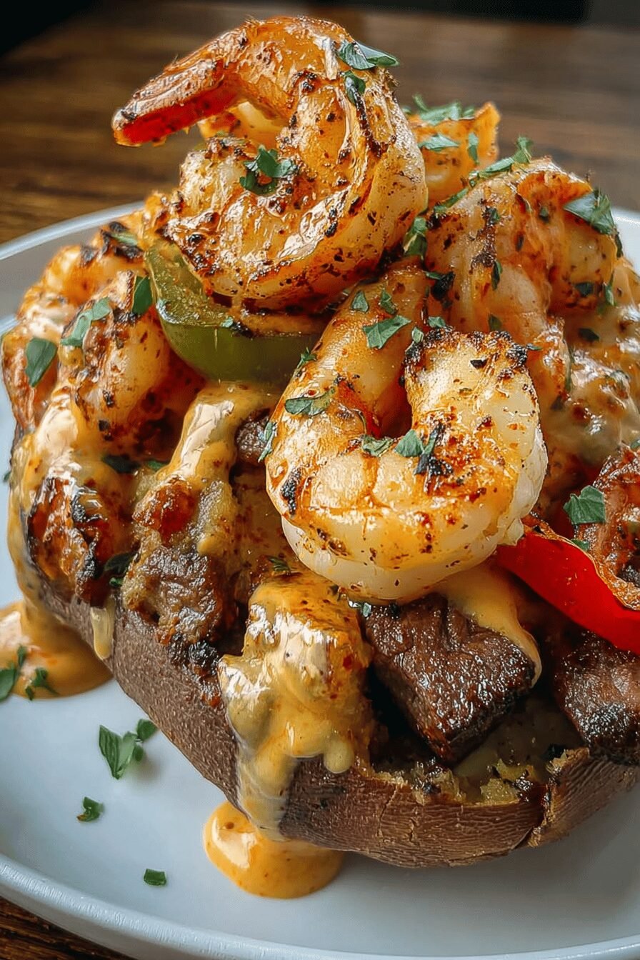 Steak Shrimp Baked Potato