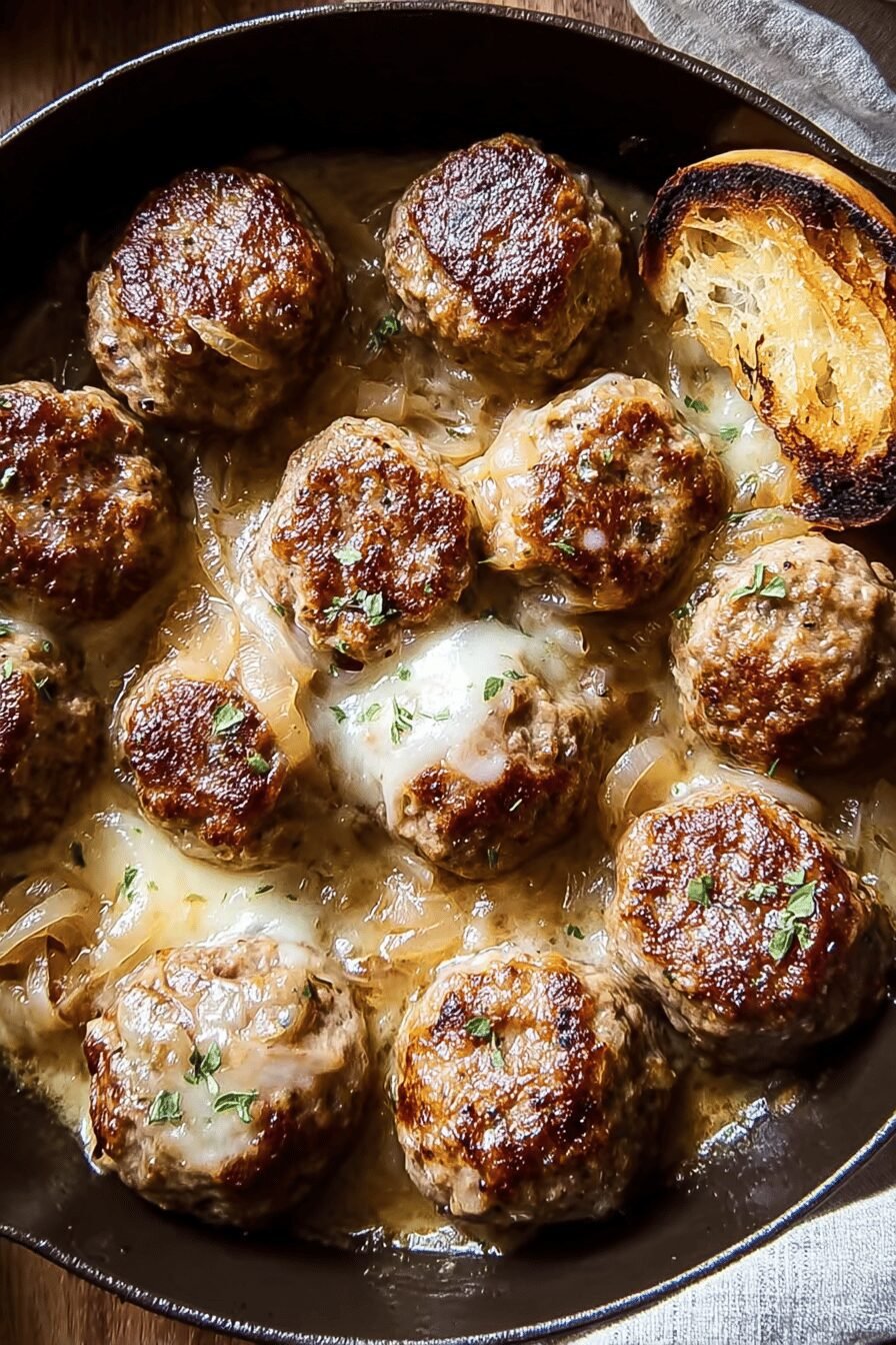 Baked French Onion Meatballs