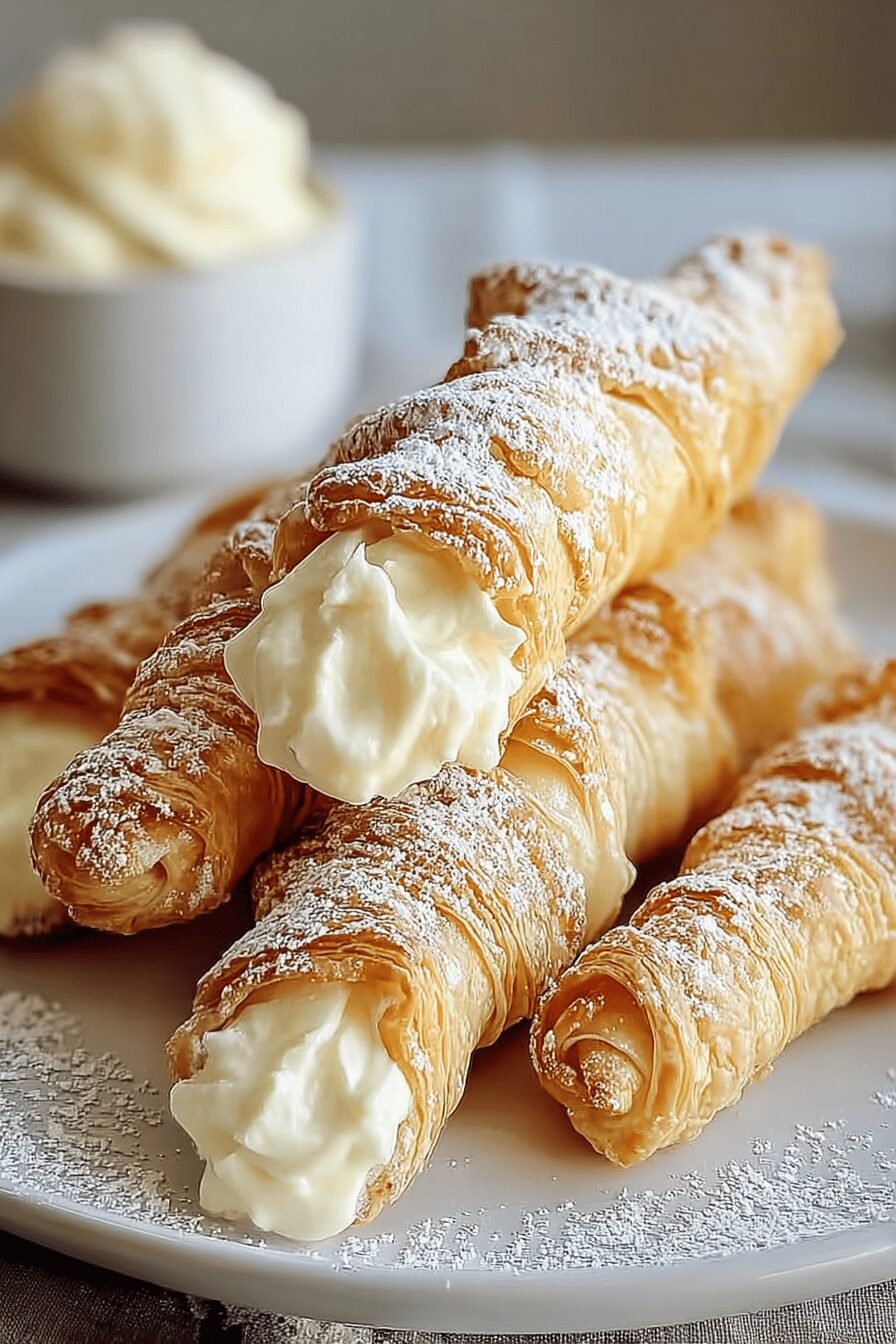 Italian Cream Stuffed Puff Pastry Horns Recipe 6 Italian Cream Cannoncini