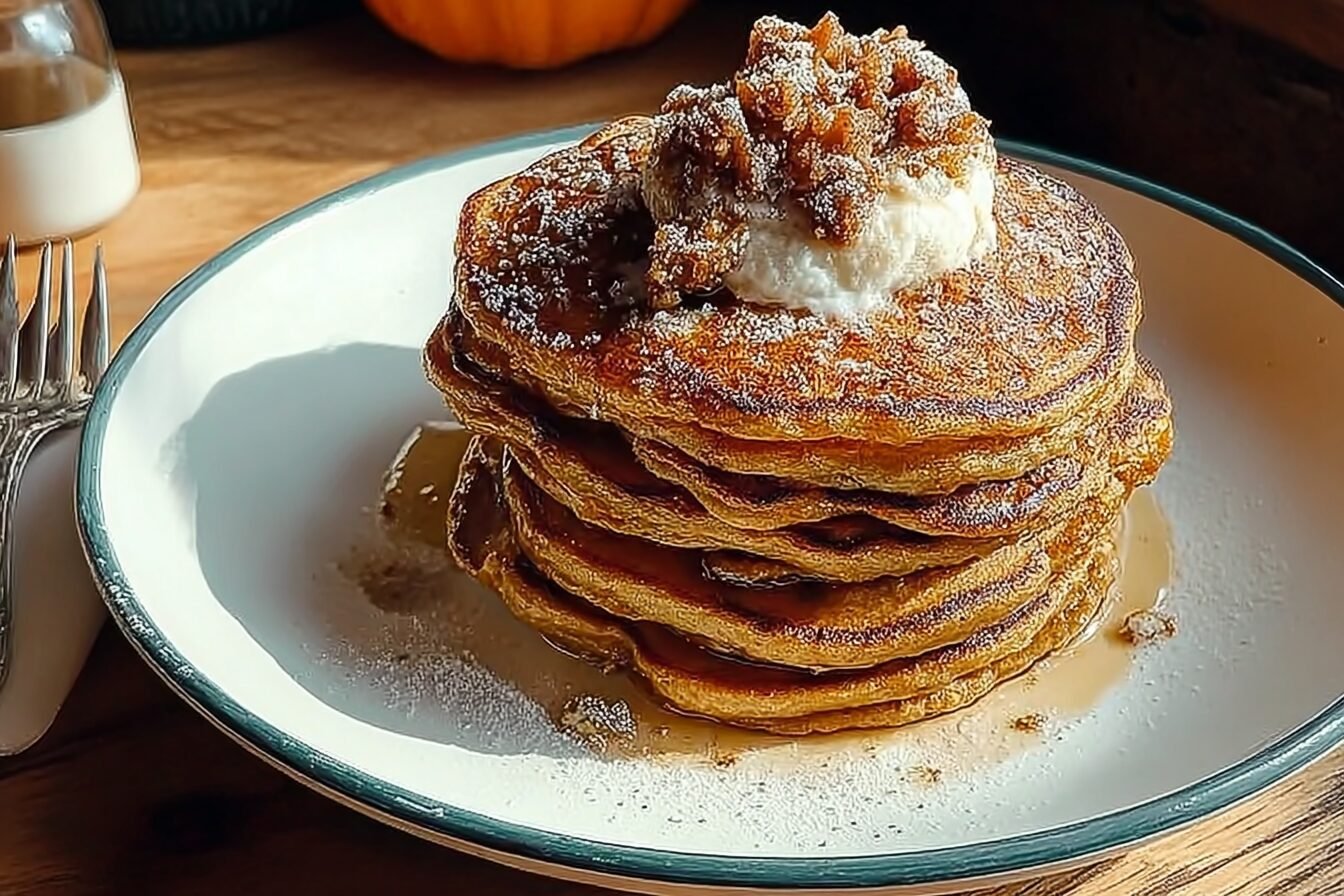 Pumpkin Cinnamon Roll Pancakes