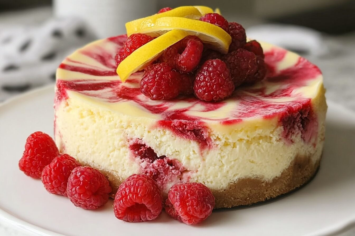 Lemon Raspberry Swirl Cheesecake