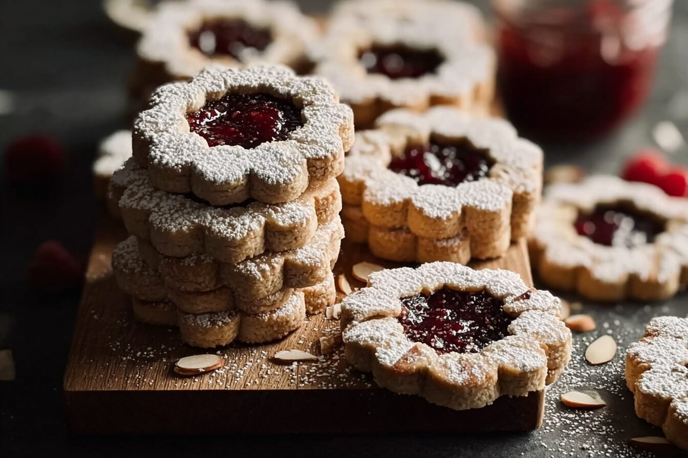 Raspberry Almond Linzer Cookies