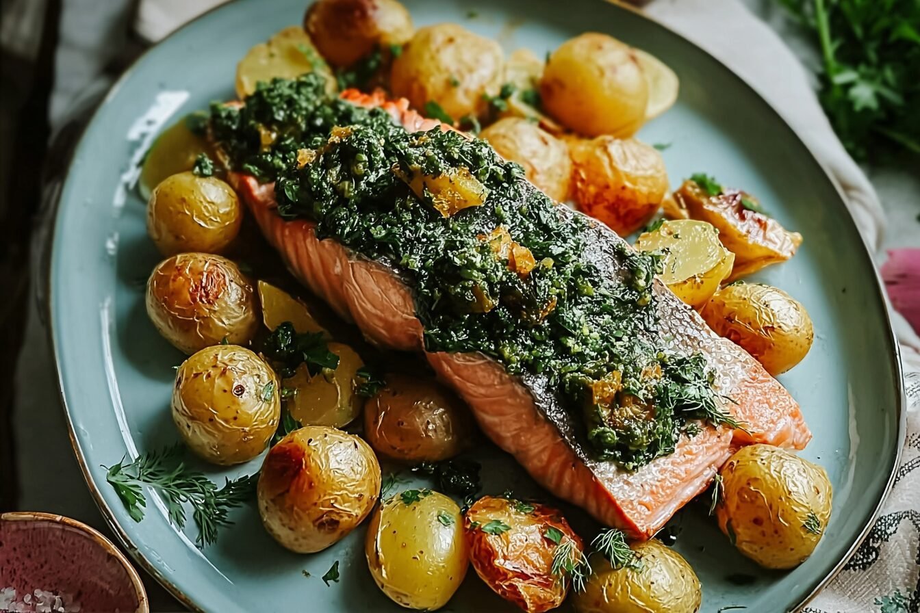 Salmon With Crispy Potatoes And Zhoug