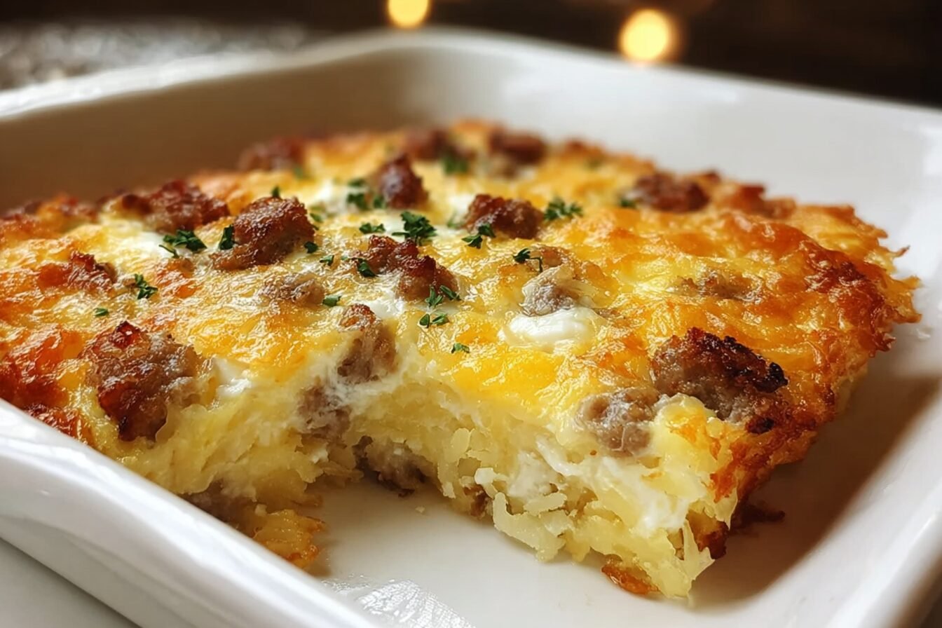 Sausage Egg Cream Cheese Hashbrown Breakfast Casserole