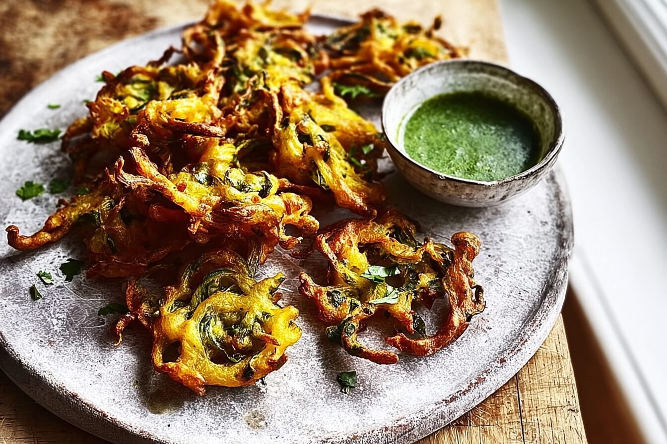 Spring Onion Bhajis With Fresh Mint And Coriander Chutney Recipe 6 Spring Onion Bhajis