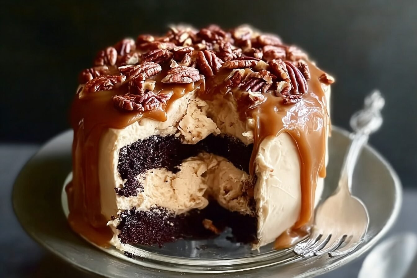 Caramel Pecan Ice Cream Chocolate Lokum Cake