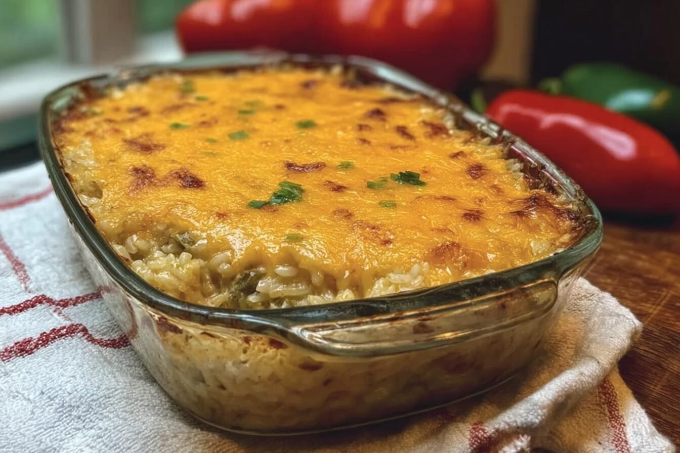 Cheesy Green Chile Rice Casserole