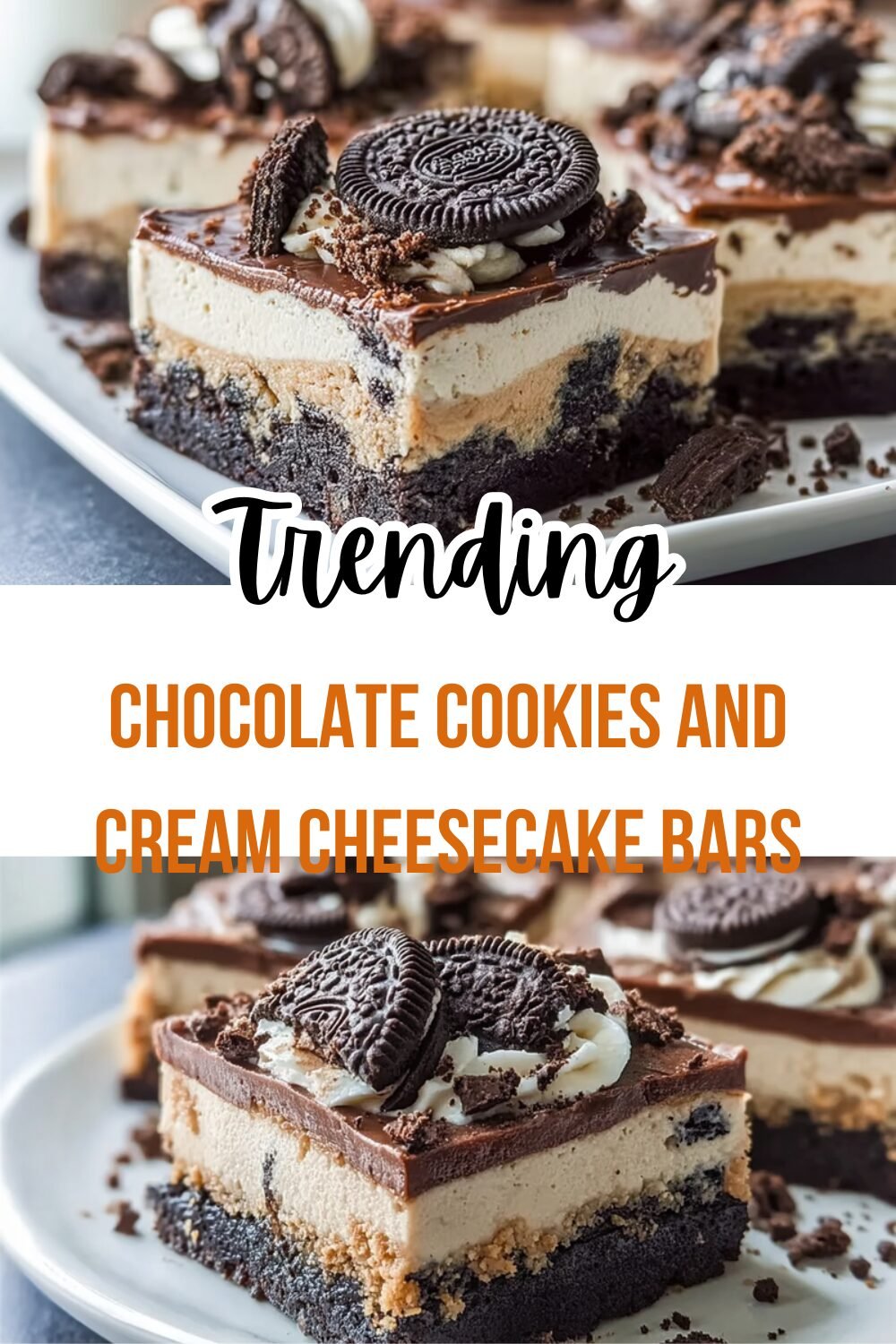 Chocolate Cookies And Cream Cheesecake Bars