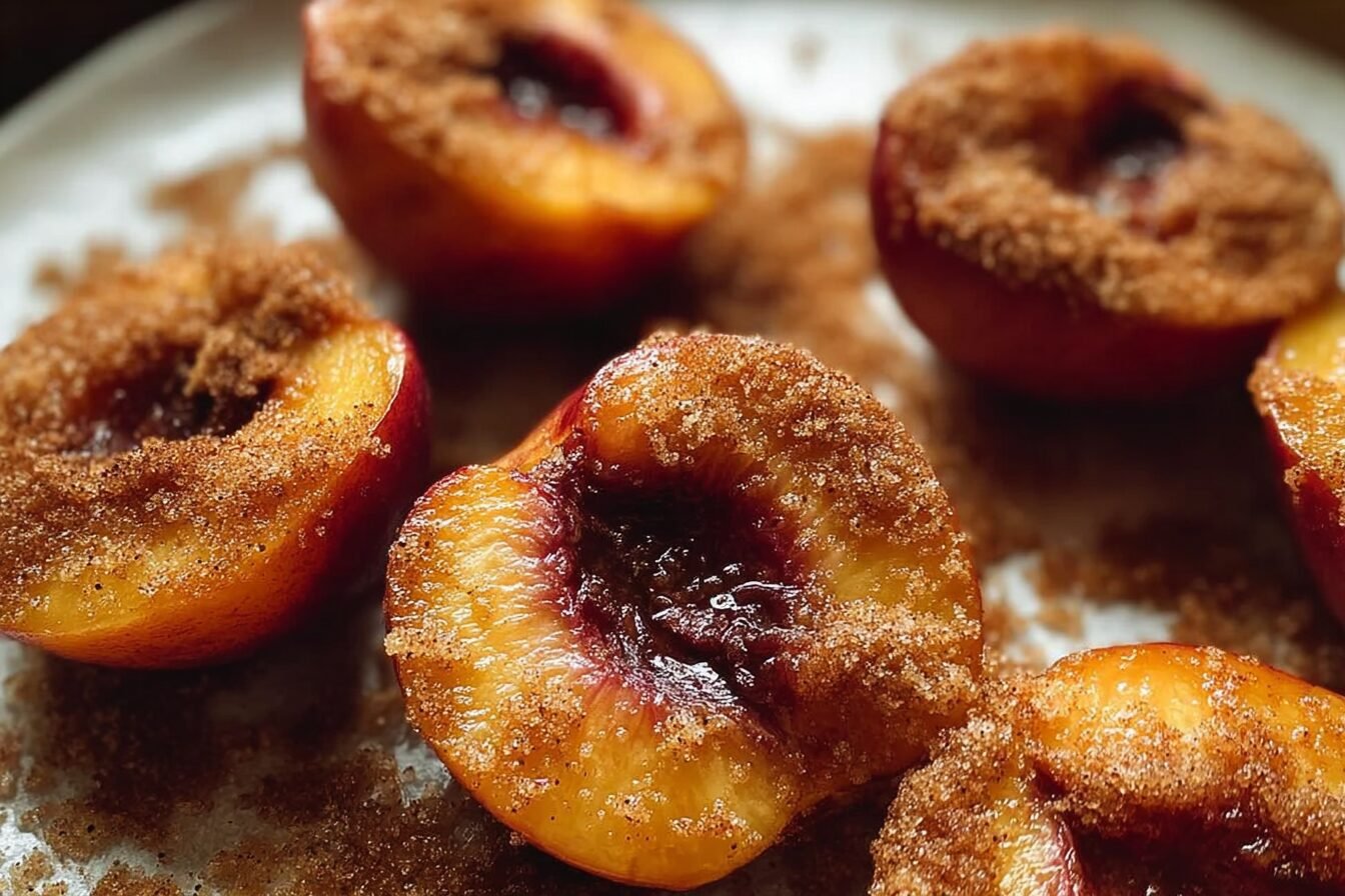 Baked Peaches With Brown Sugar, Cinnamon And Vanilla Ice Cream 6 Cinnamon Sugar Baked Peaches