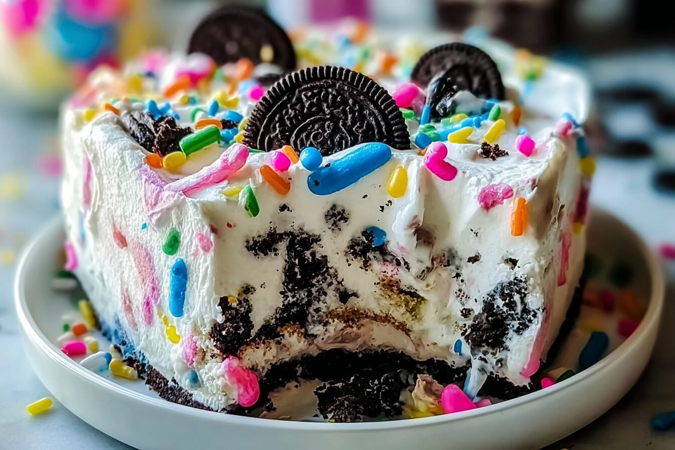 Oreo Funfetti Icebox Cake Recipe With Creamy Layers And Sprinkles 6 No Bake Funfetti Oreo Icebox Cake