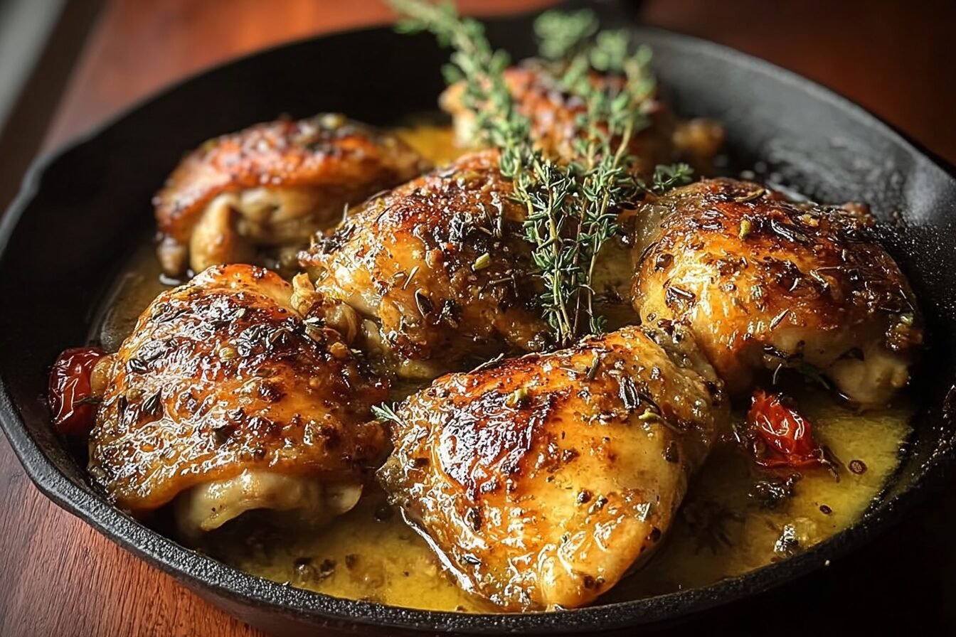 Skillet Chicken Thighs: Crispy Pan Seared Recipe With Garlic And Herbs 6 Skillet Chicken Thighs