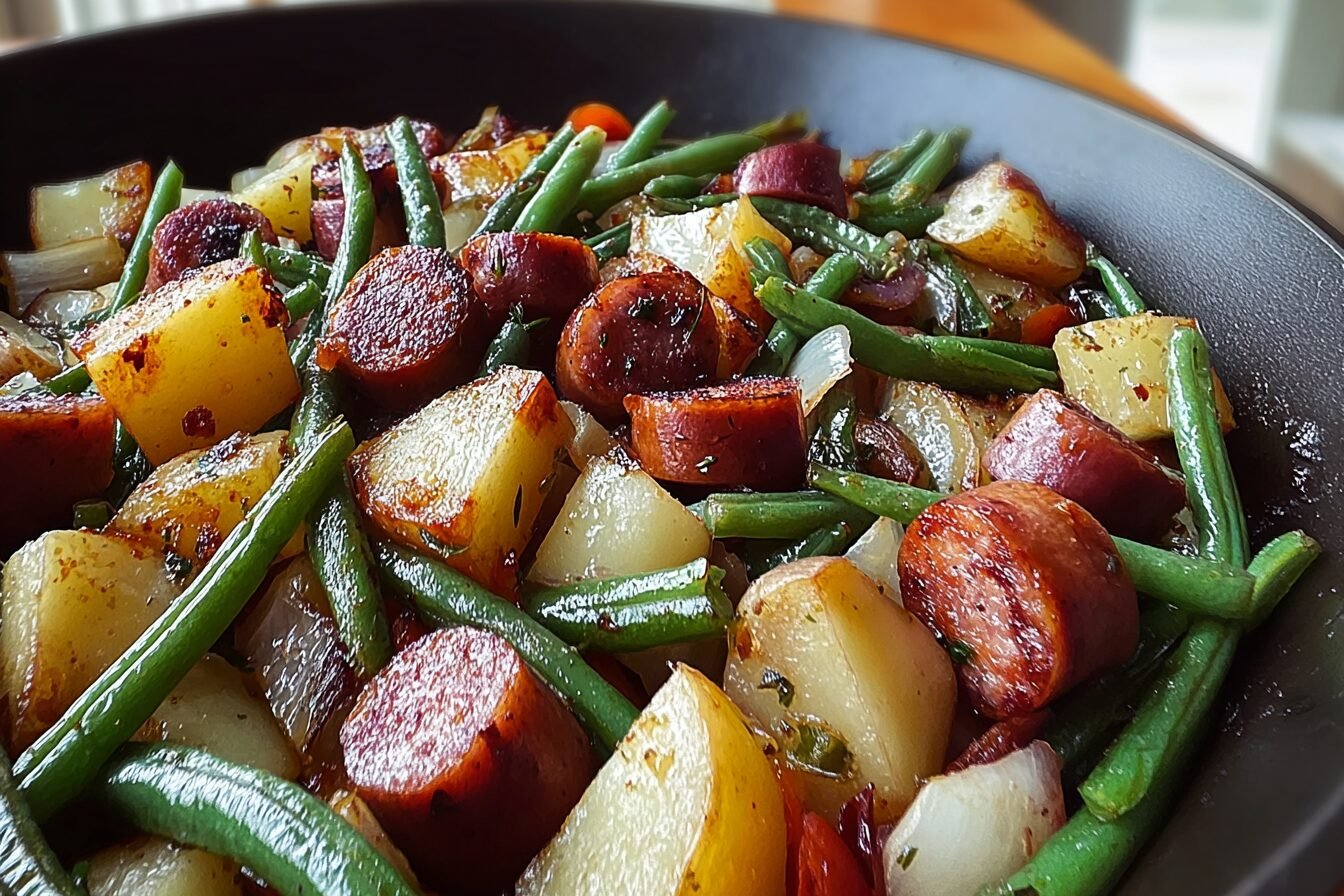 Smoked Sausage Potatoes Green Beans Skillet