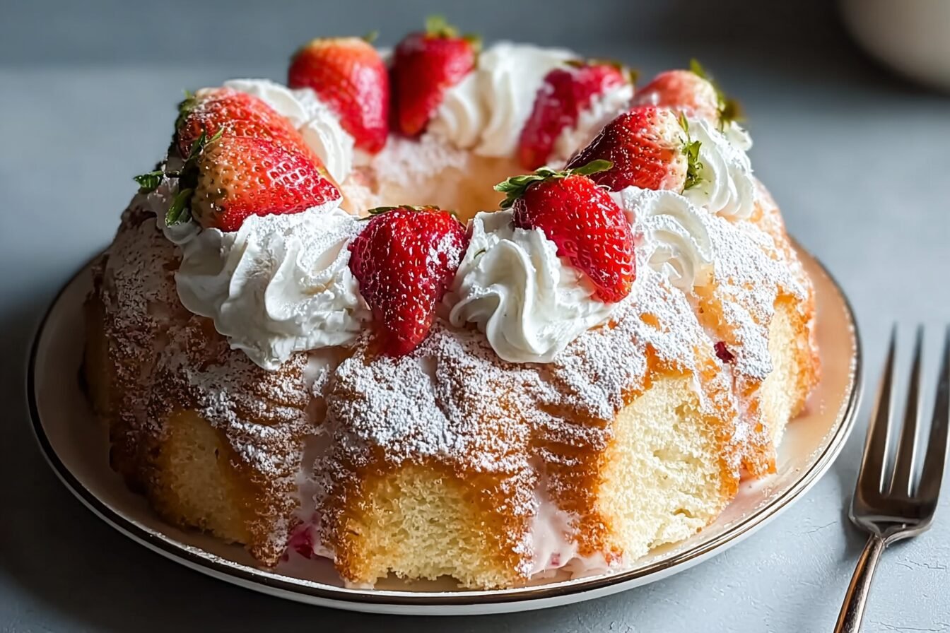 Strawberry Angel Cake Recipe With Fresh Berries And Light Cream 6 Strawberry Angel Cake