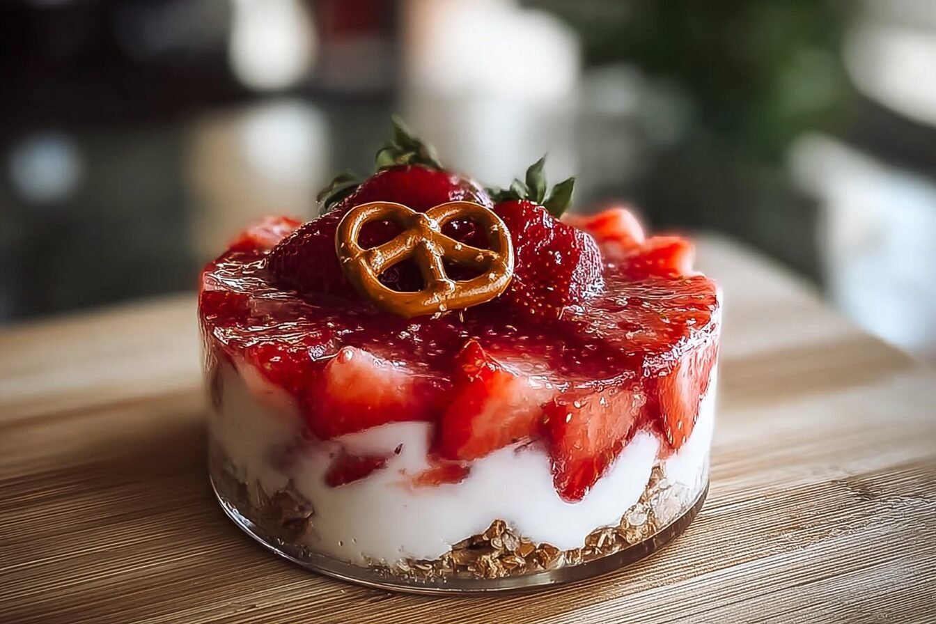 Strawberry Pretzel Salad With Creamy Cheesecake Layer And Crunchy Pretzel Crust 6 Strawberry Pretzel Salad