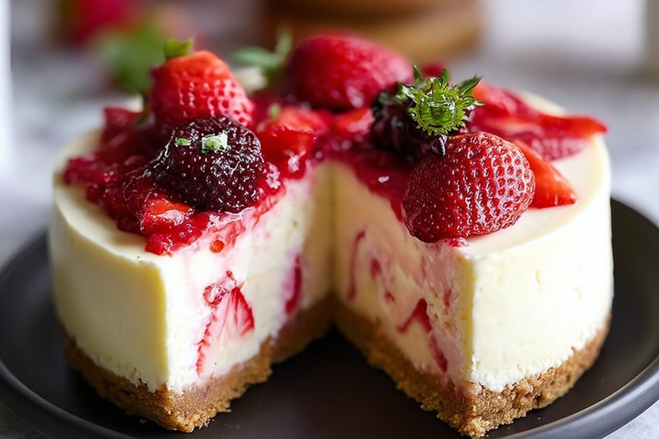 White Chocolate Strawberry Cheesecake