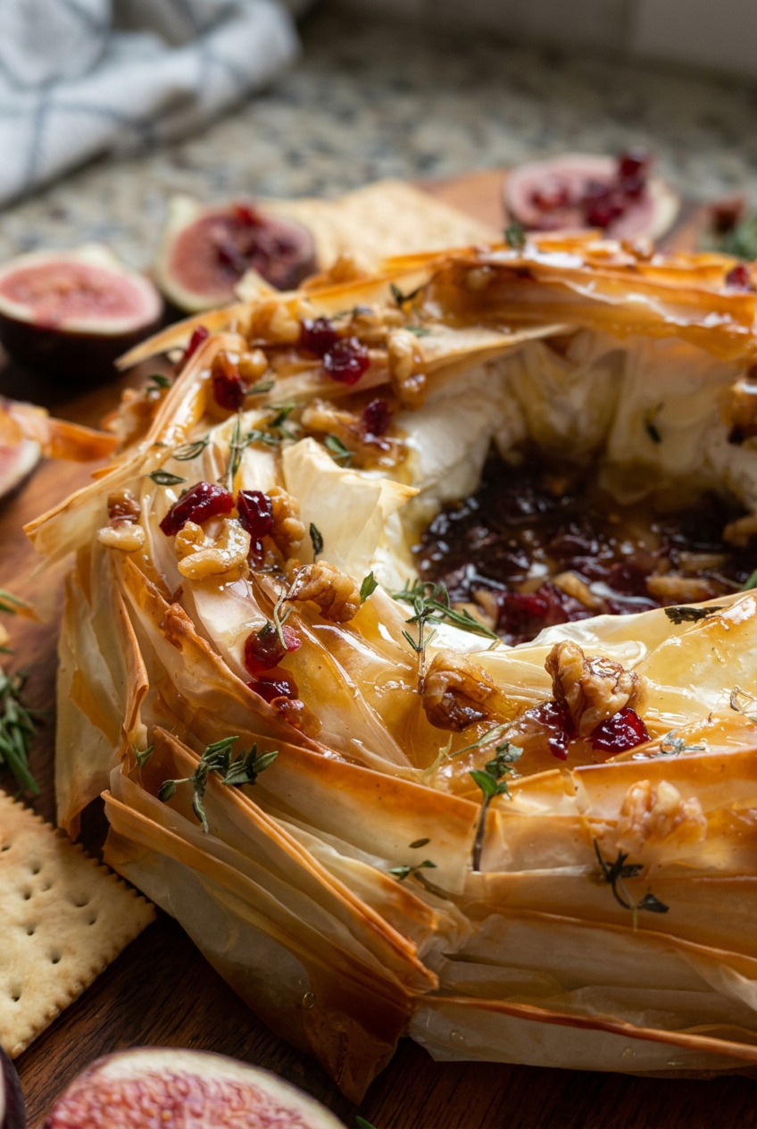 Gooey Baked Brie In Phyllo Dough Recipe 6 Baked Brie Phyllo Wreath