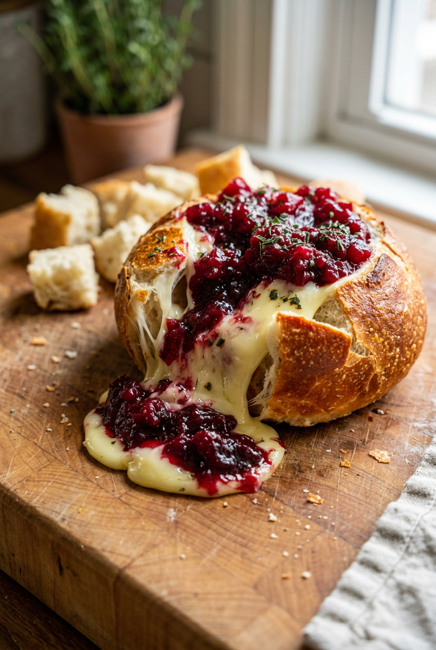 Baked Cranberry Brie Bread Bowl