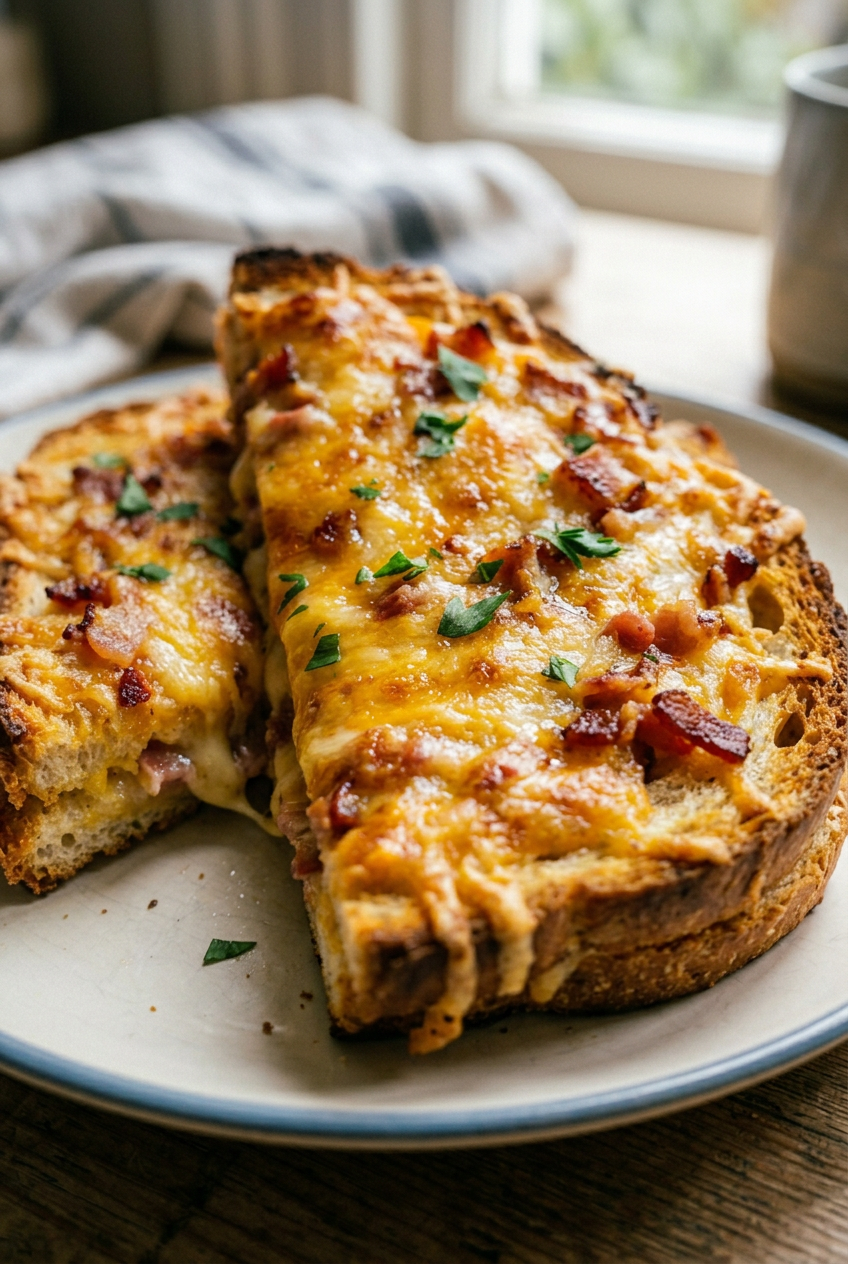 Bacon Cheddar Toasts Quick Recipe 6 Cheese And Bacon Baked Toasties