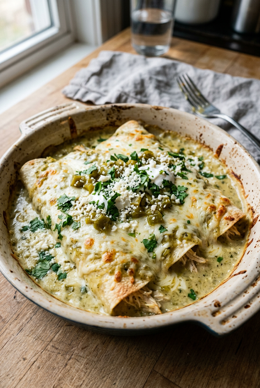 White Chicken Enchiladas With Creamy Sauce 6 Green Chile White Chicken Enchiladas