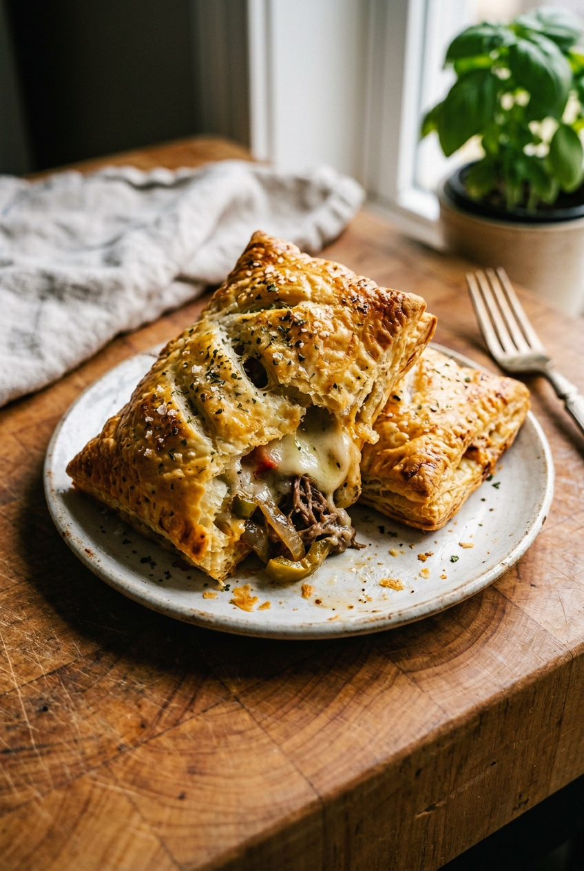 Puff Pastry Cheesesteak Hot Pockets
