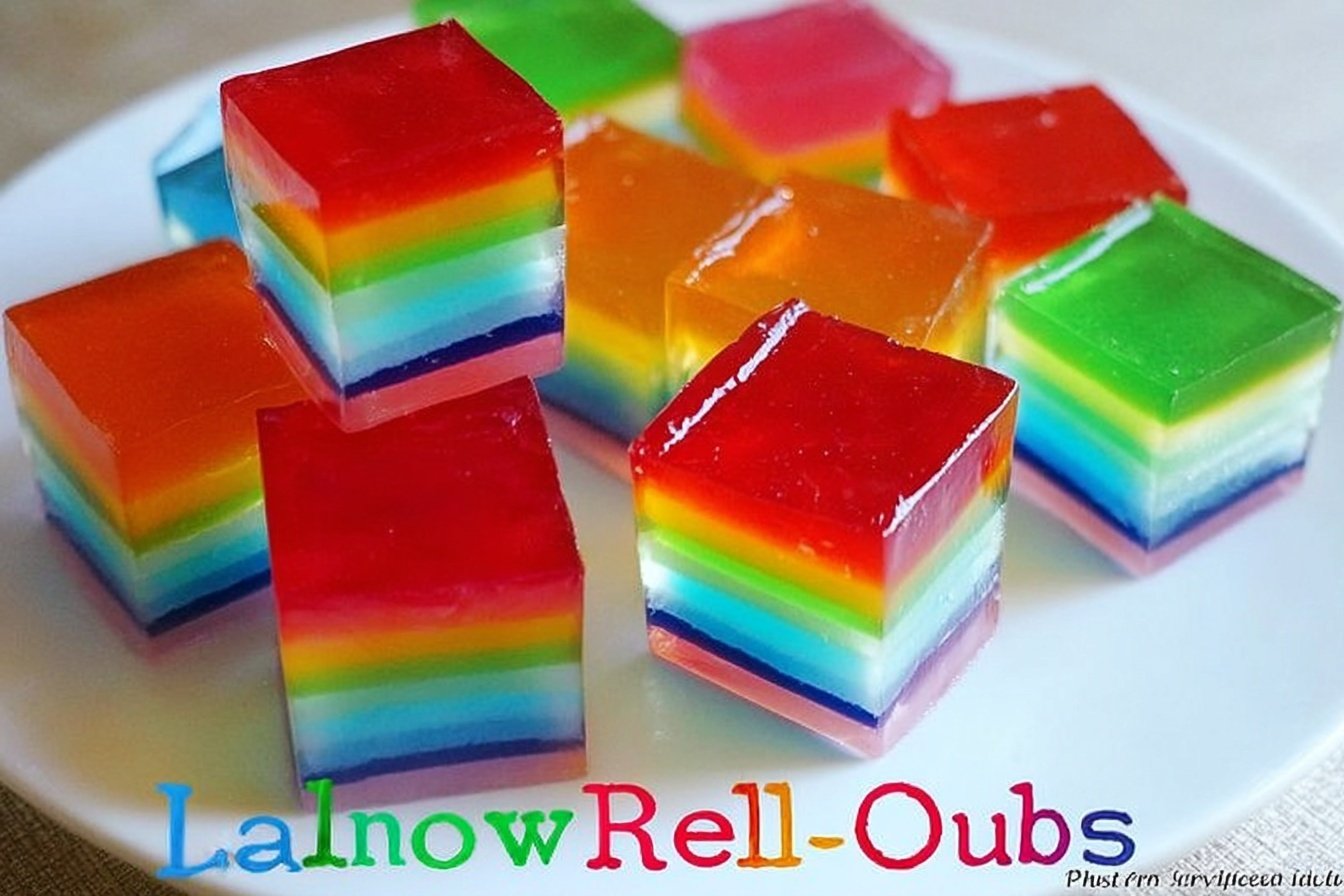 Rainbow Jell O Cubes