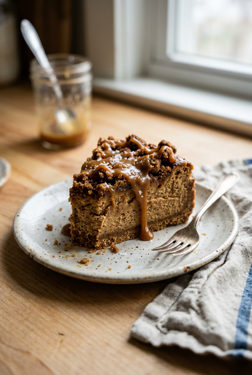 Salted Caramel Gingerbread Streusel Cheesecake