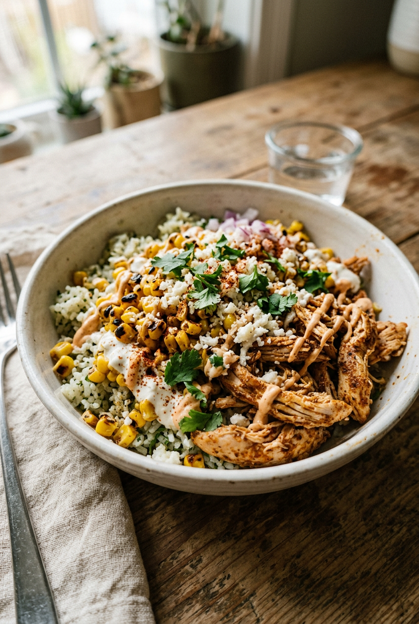 Street Corn Chicken Rice Bowl