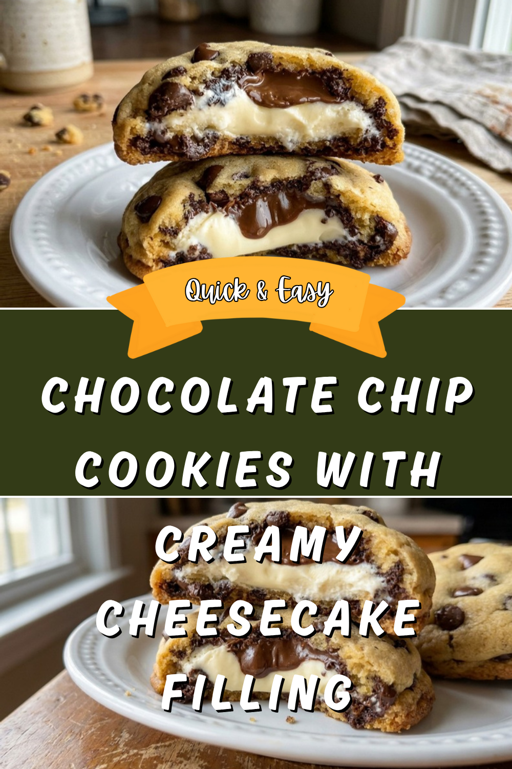 Chocolate Chip Cookies With Creamy Cheesecake Filling
