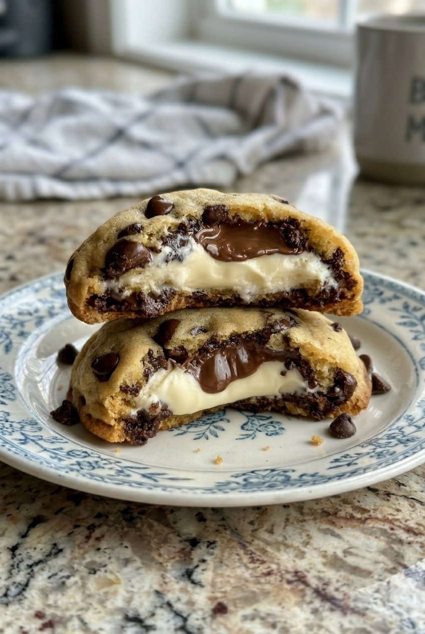 Chocolate Chip Cookies With Creamy Cheesecake Filling