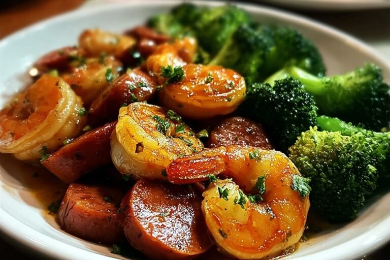 Honey Garlic Shrimp, Sausage, And Broccoli 94.Png