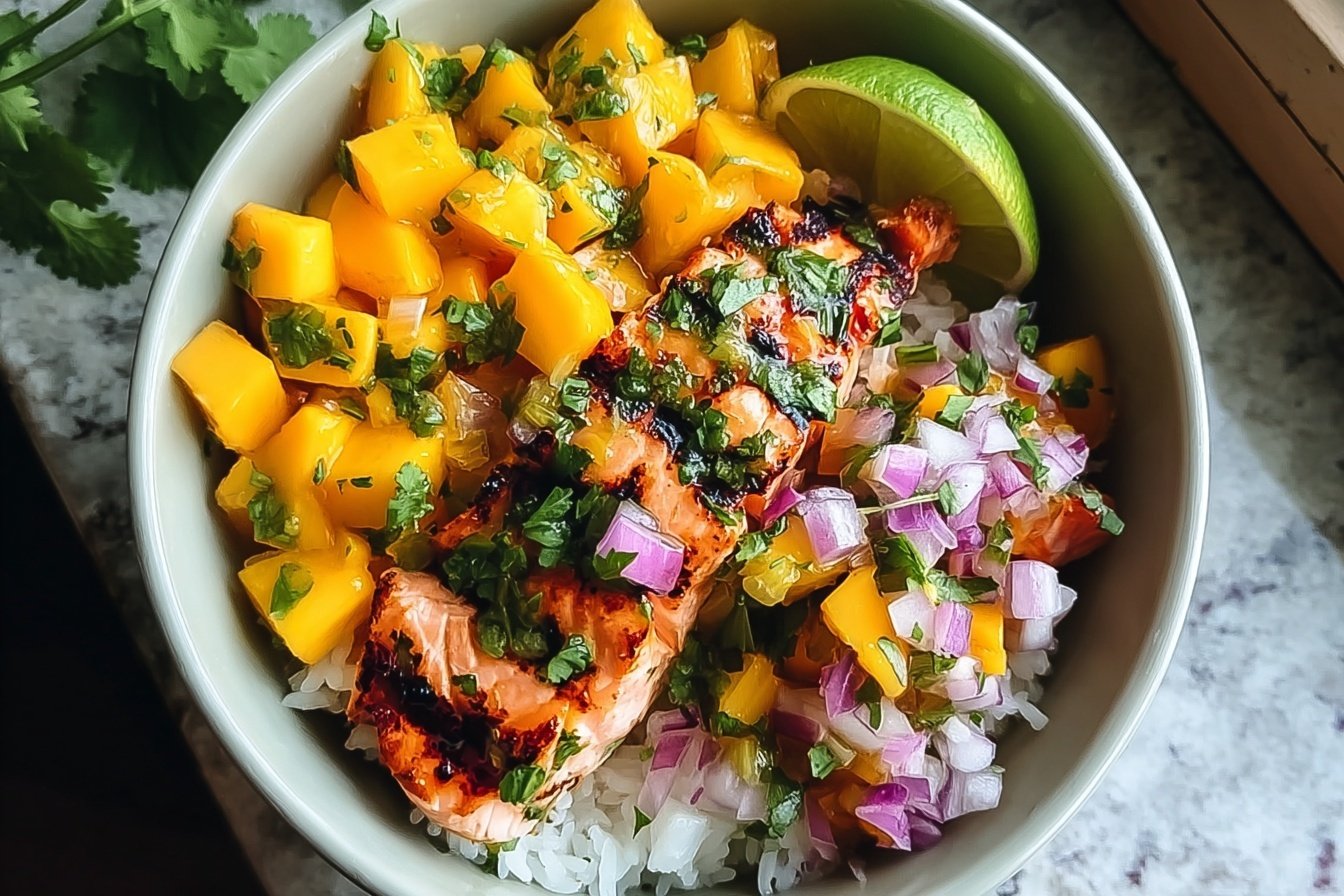 Bbq Salmon Bowls With Zesty Mango Avocado Salsa 6 Mango Salsa Salmon Bowls