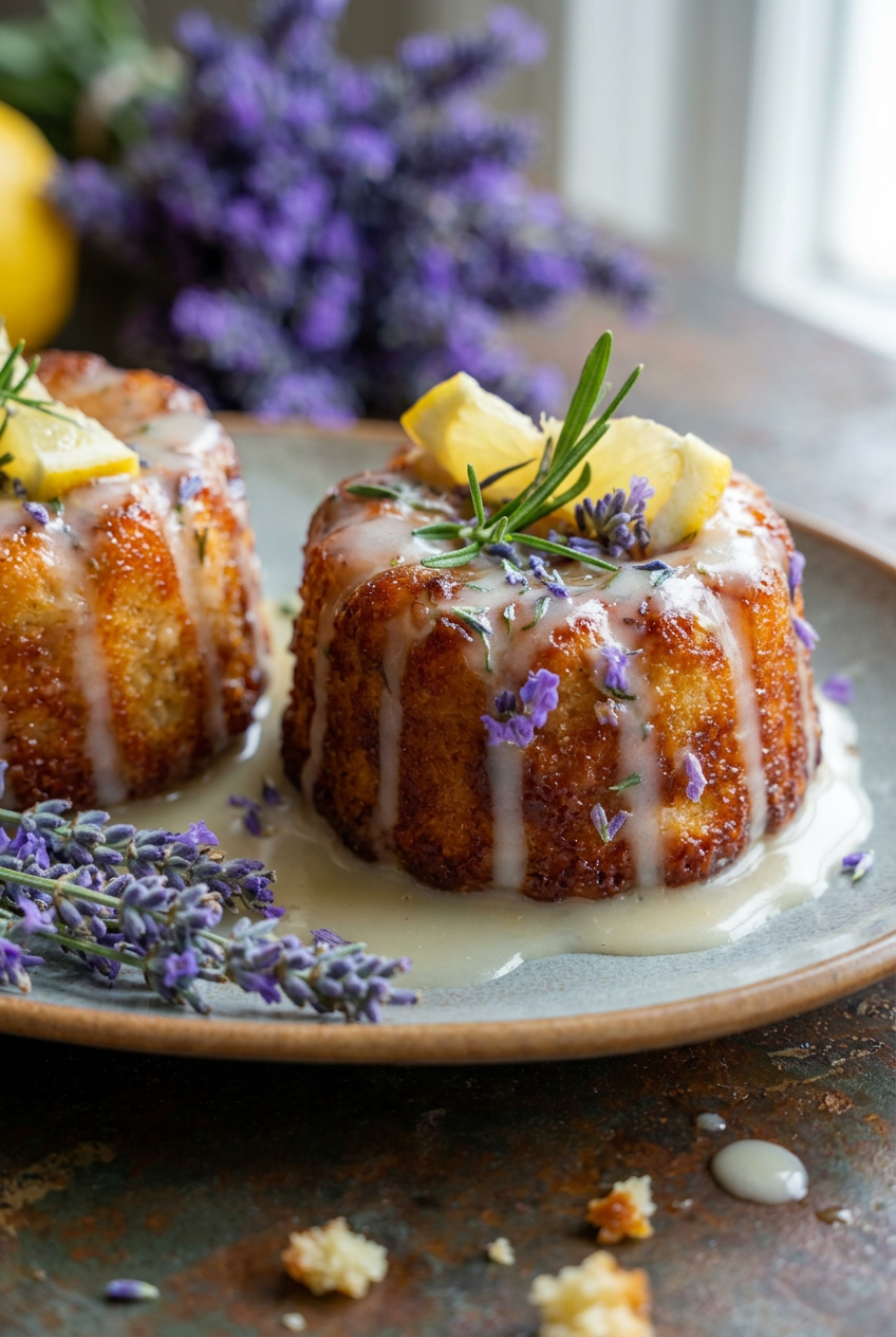Mini Lemon Cakes With Lavender Glaze