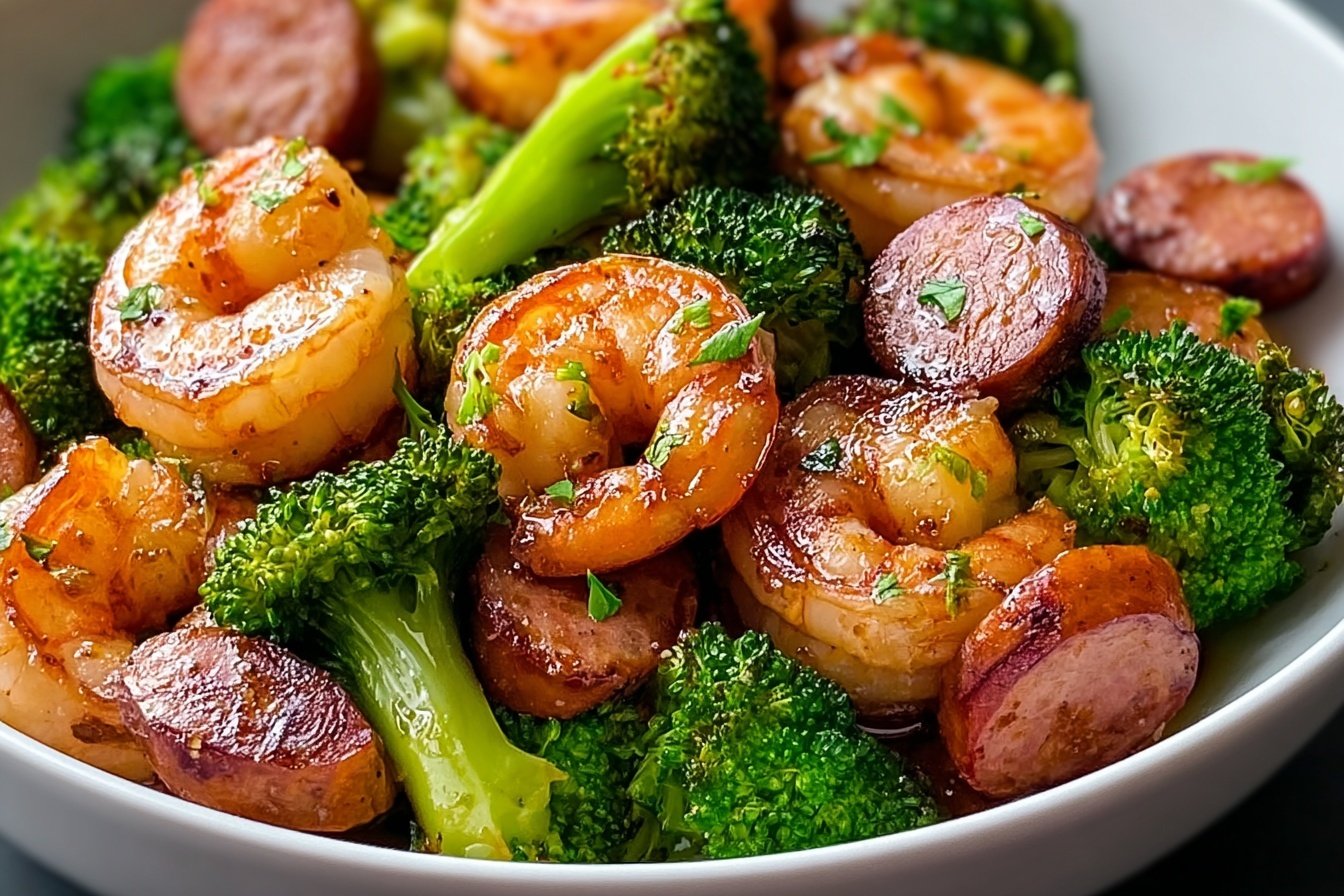 Savory Honey Garlic Shrimp And Sausage With Broccoli