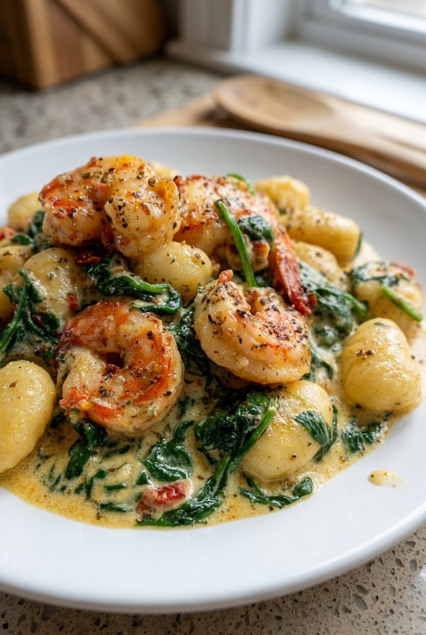 One Pan Creamy Gnocchi With Shrimp And Spinach 6 Shrimp And Spinach Creamy Gnocchi