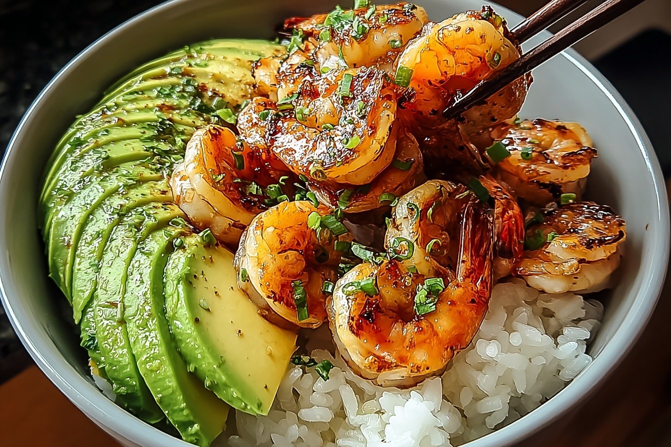 Spicy Shrimp And Avocado Rice Bowl