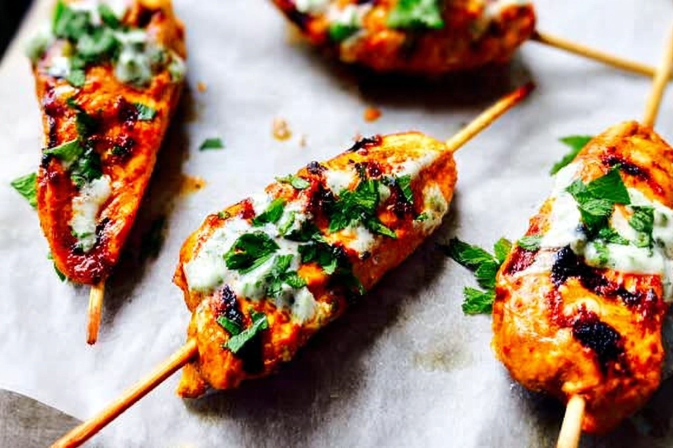 Honey Harrisa Chicken Skewers With Garlic Mint Sauce